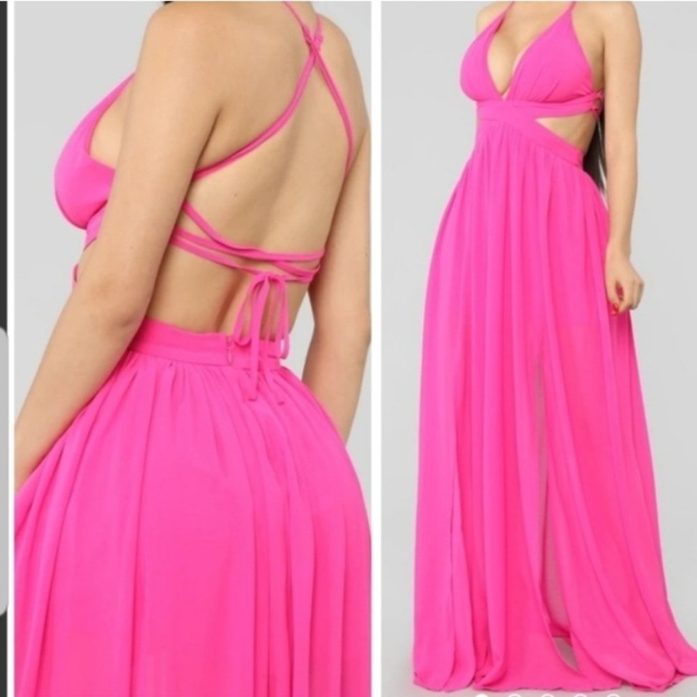 Hot Pink Maxi Dress with Thigh Split